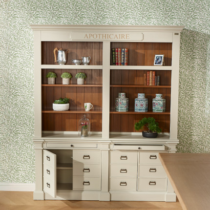 GUSTAVE - Solid wood library in classic style, 4 doors, 8 shelves, 2 drawers, FSC® certified wood