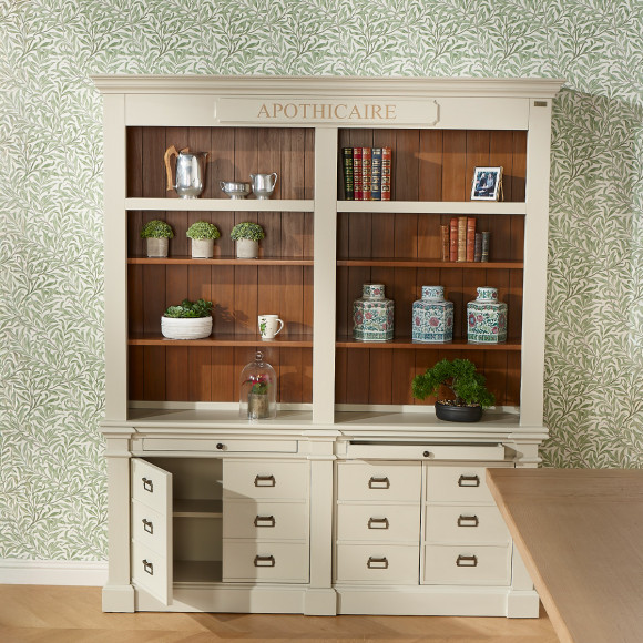 GUSTAVE - Libreria in legno massello stile classico, 4 ante, 8 ripiani, 2 cassetti, legno certificato FSC®