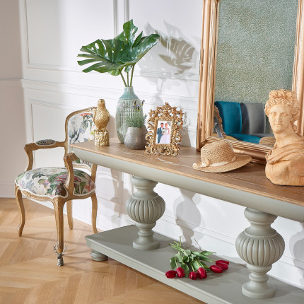 SALVADOR -  Console salle à manger en bois style romantique, plateau chêne