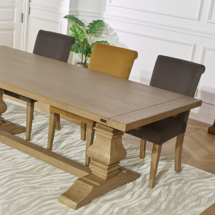 PENELOPE - Mesa de comedor extensible con 2 extensiones, estilo monasterio, madera maciza, madera certificada FSC®