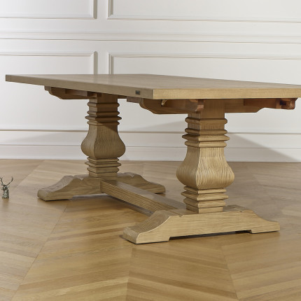 PENELOPE - Table à manger extensible 2 allonges, type monastère, plateau en chêne, bois certifié FSC®