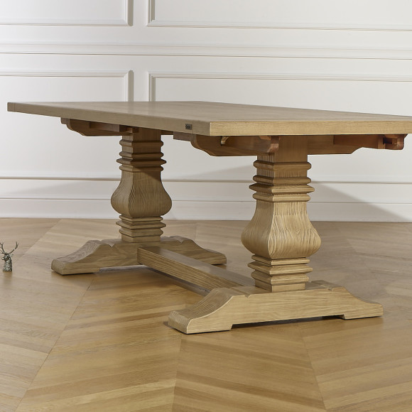 PENELOPE - Mesa de comedor extensible con 2 extensiones, estilo monasterio, madera maciza, madera certificada FSC®