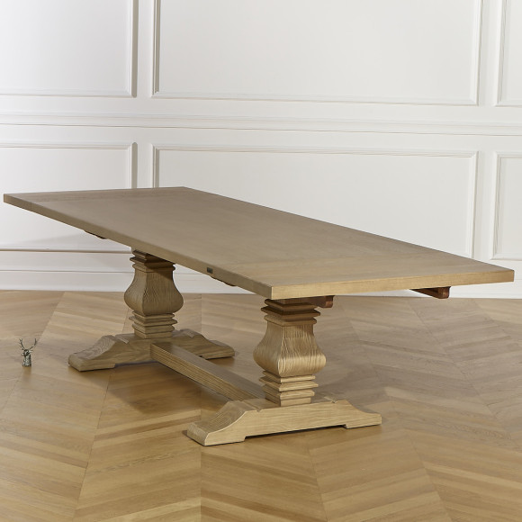 PENELOPE - Table à manger extensible 2 allonges, type monastère, plateau en chêne, bois certifié FSC®