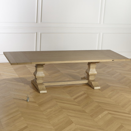 PENELOPE - Table à manger extensible 2 allonges, type monastère, plateau en chêne, bois certifié FSC®