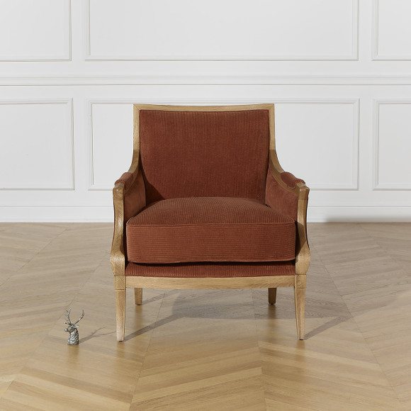 MONTANA - Fauteuil contemporain en chêne massif et tissu velours côtelé