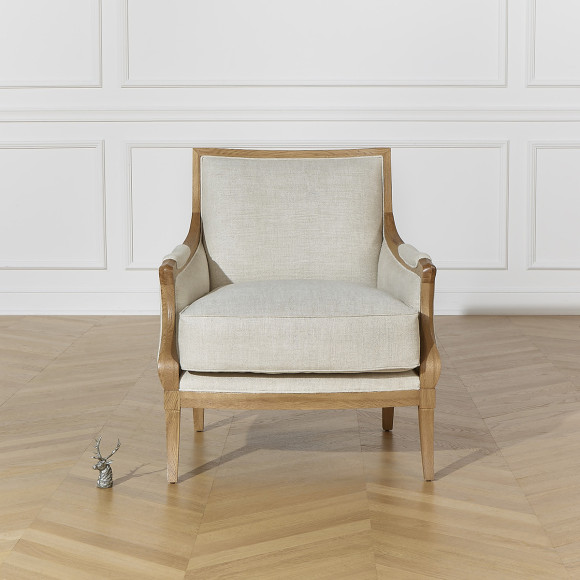 MONTANA - Contemporary armchair in solid oak and premium linen