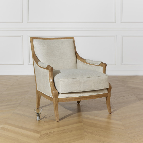 MONTANA - Contemporary armchair in solid oak and premium linen