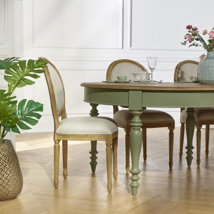 JADE – Extendable table in shabby chic style, oak top, seats 16 guests