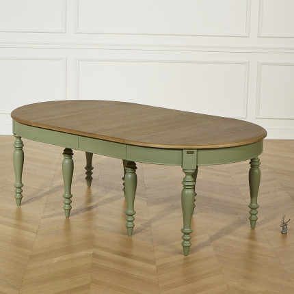 JADE – Extendable table in shabby chic style, oak top, seats 16 guests