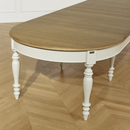 JADE – Table extensible style shabby chic, plateau en chêne, 16 convives