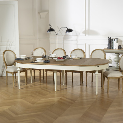 AMBRE - Extendable dining table in oak, shabby chic style, for 12 people