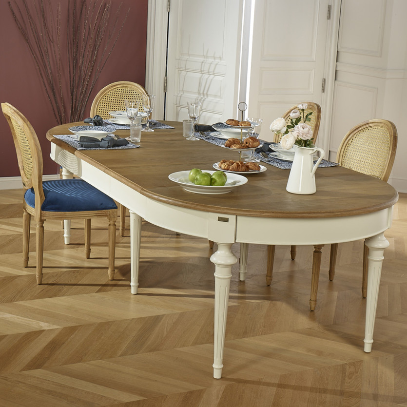 AMBRE - Extendable dining table in oak, shabby chic style, for 12 people