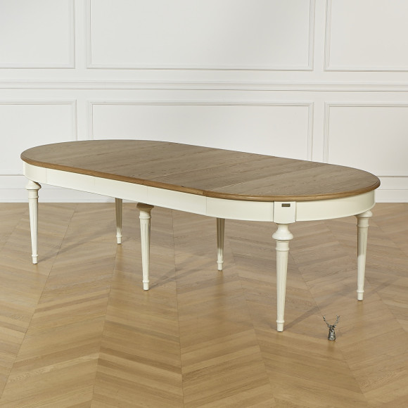 AMBRE - Extendable dining table in oak, shabby chic style, for 12 people