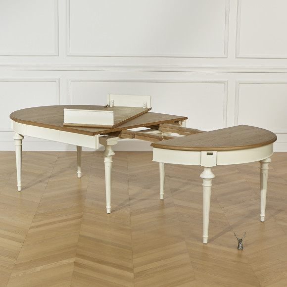 AMBRE - Extendable dining table in oak, shabby chic style, for 12 people