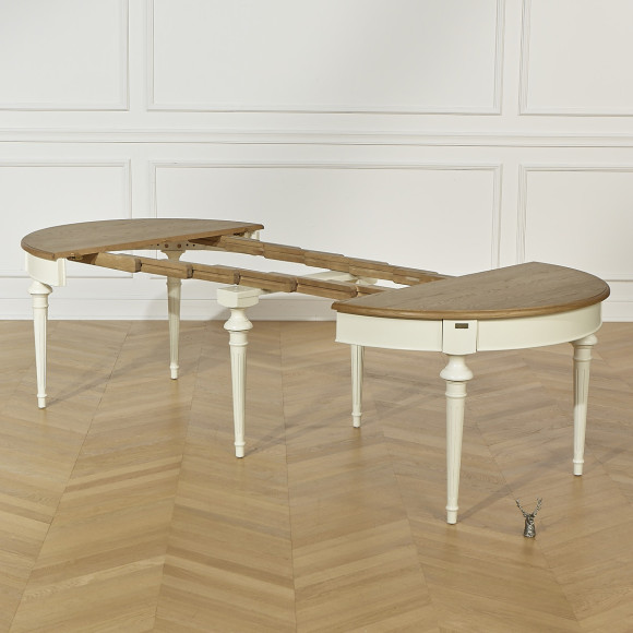 AMBRE - Extendable dining table in oak, shabby chic style, for 12 people