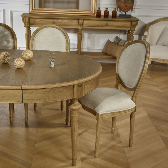 AMBRE - Extendable oak dining table, shabby chic style, seats 12