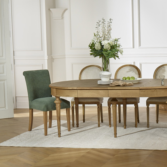 AMBRE - Extendable oak dining table, shabby chic style, seats 12