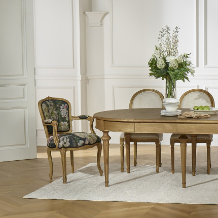 AMBRE - Extendable oak dining table, shabby chic style, seats 12