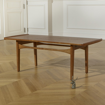 DALHIA – Table basse de salon style nordique en bois massif, teinte noyer