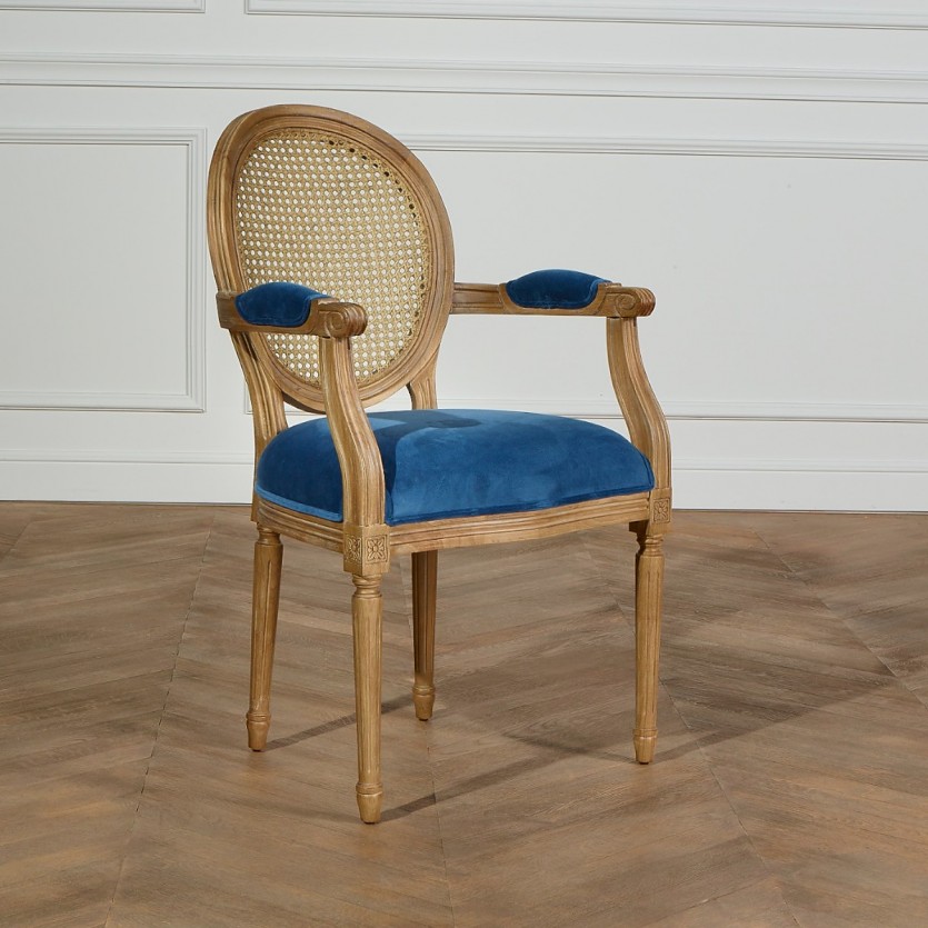 Medaillon - chaises de salle à manger en bois et tissu velours bleu louis  Couleur bleu louis Robin Des Bois