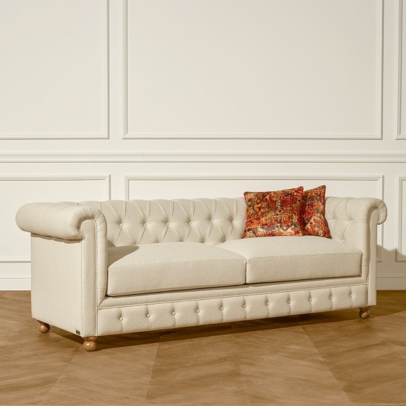 Canapé CHESTERFIELD, lin gris