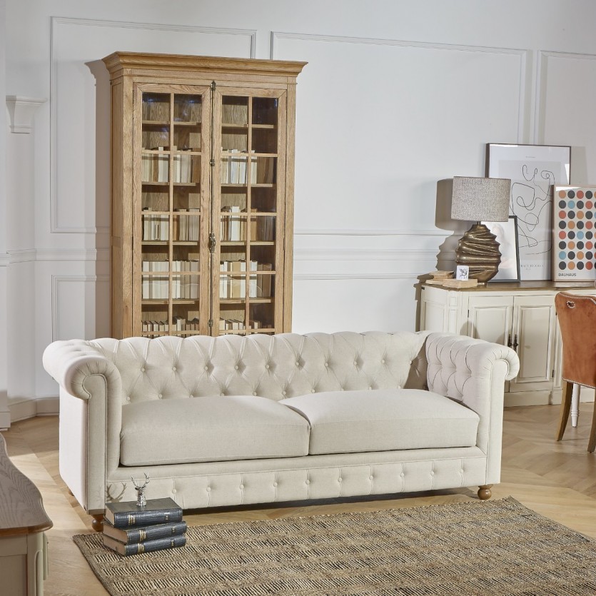 Canapé CHESTERFIELD, lin gris