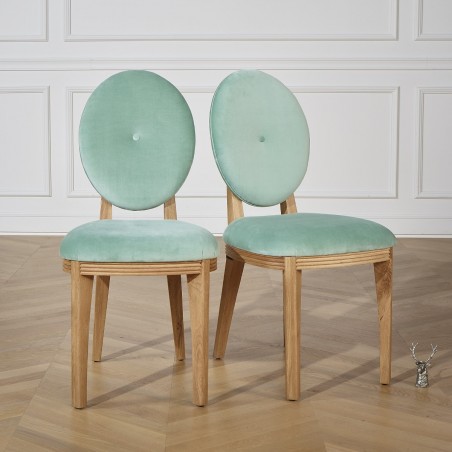 2 Chaises médaillon contemporaines, velours, CALVIN, le lot de 2