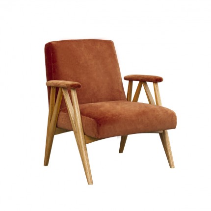 Fauteuil scandinave en bois et velours