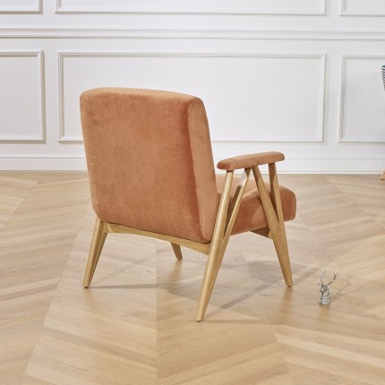 Fauteuil scandinave en bois et velours