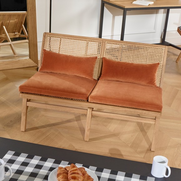 Banquette scandinave en chêne et cannage