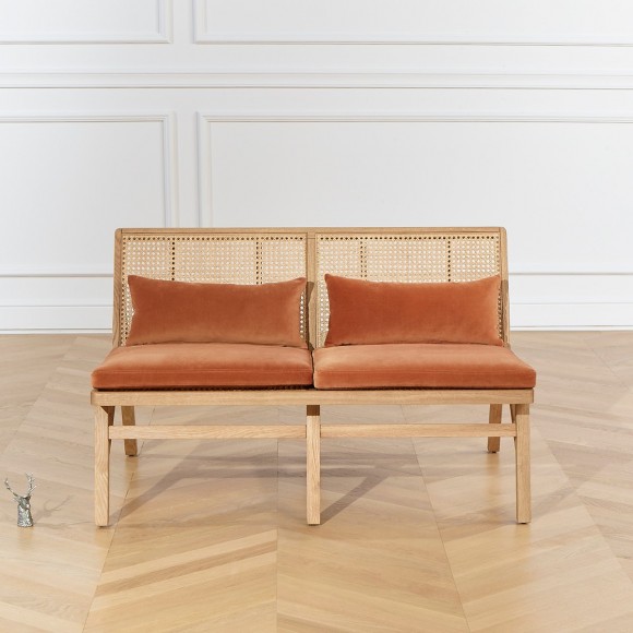 Banquette scandinave en chêne et cannage