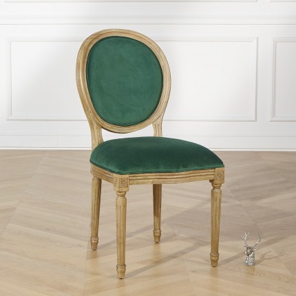 Chaises Médaillon, chêne et velours vert, lot de 2