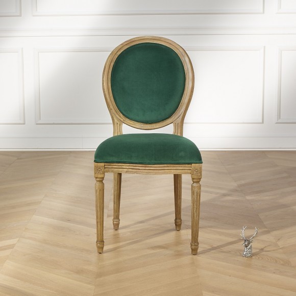 Chaises Médaillon, chêne et velours vert, lot de 2