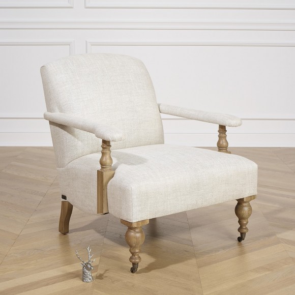 ANDREW - Fauteuil en Chêne et lin Premium avec coussin Jasper