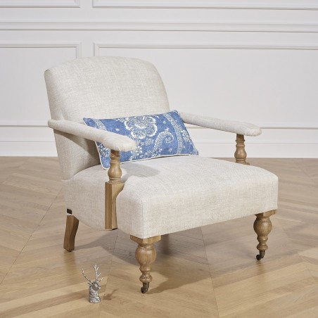 ANDREW - Fauteuil en Chêne et lin Premium avec coussin Océan