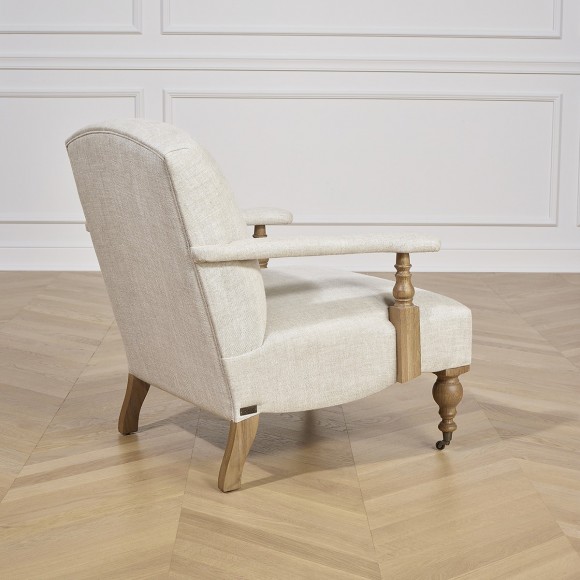 ANDREW - Fauteuil en Chêne et lin Premium avec coussin Océan