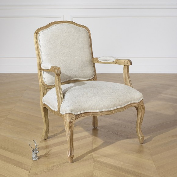 INES - Fauteuil Lin Premim Bois Naturel