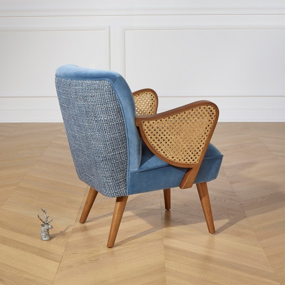 SEVENTY - Fauteuil scandinave en bois et tissu denim