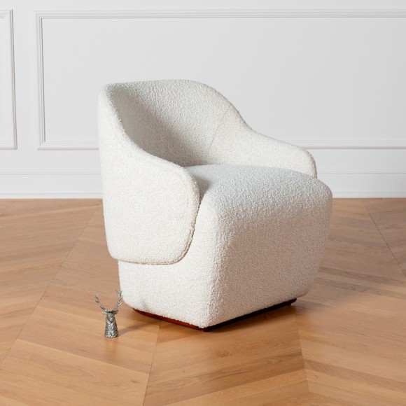 PRESLEY - Fauteuil style nordique en tissu polyester bouclette blanc, 1 place