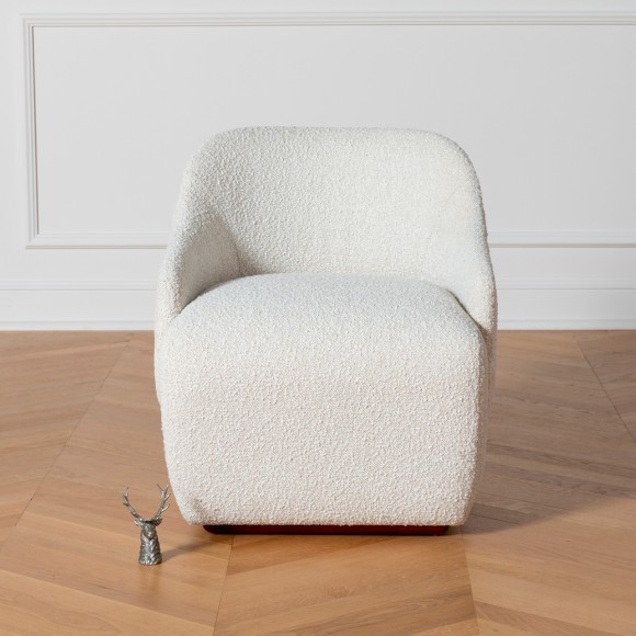 PRESLEY - Sillón de estilo nórdico en tejido de poliéster bouclé blanco, 1 plaza