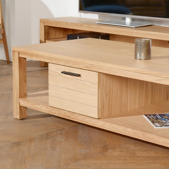 ADDISON - Mesa de centro de estilo contemporáneo de madera, estante inferior, 1 cajón