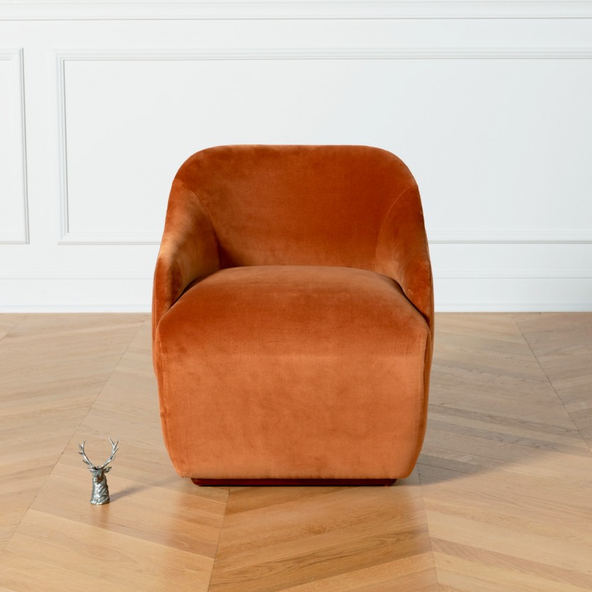 PRESLEY - Fauteuil style nordique en velours caramel et brique, 1 place