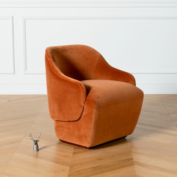 PRESLEY - Fauteuil style nordique en velours caramel et brique, 1 place