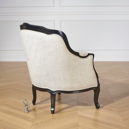 VICTOR NIGHT - Shabby chic style armchair in wood, black color and premium linen fabric, 1 seat