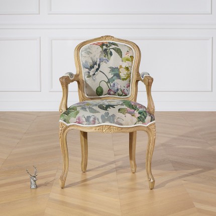 LOUVRE COUNTRY – Romantischer Cabrio-Sessel im Stil aus Massivholz und Leinenstoff, 1 Sitzplatz