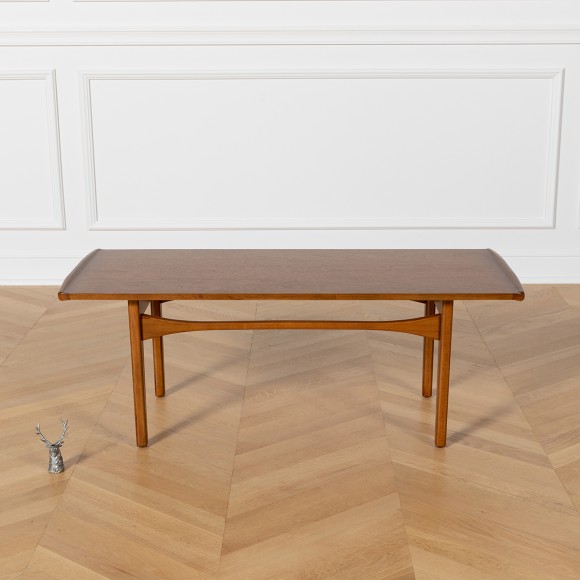 DALHIA – Table basse de salon style nordique en bois massif, teinte noyer