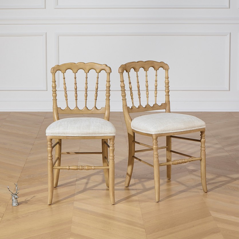 NAPOLEON III - Baroque chairs, romantic style in solid wood and premium linen, set of 2