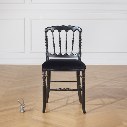 NAPOLEON III - Black baroque chairs, romantic style in solid wood, set of 2