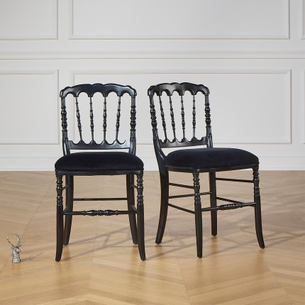 NAPOLEON III - Black baroque chairs, romantic style in solid wood, set of 2