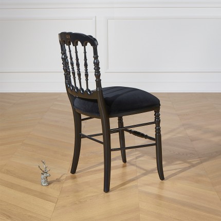 NAPOLEON III - Black baroque chairs, romantic style in solid wood, set of 2